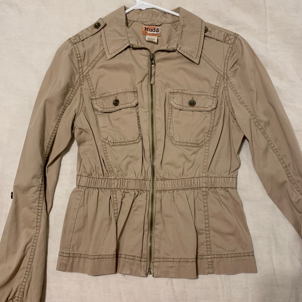 Khaki cinched waist utility jacket